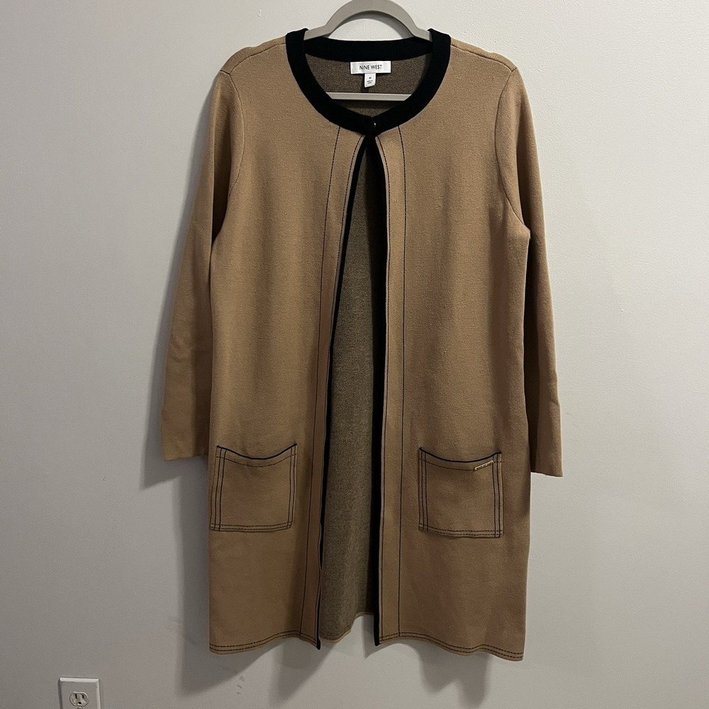 Nine West Women M Long Sleeve‎ Full Length Camel Open Cardigan With Pockets